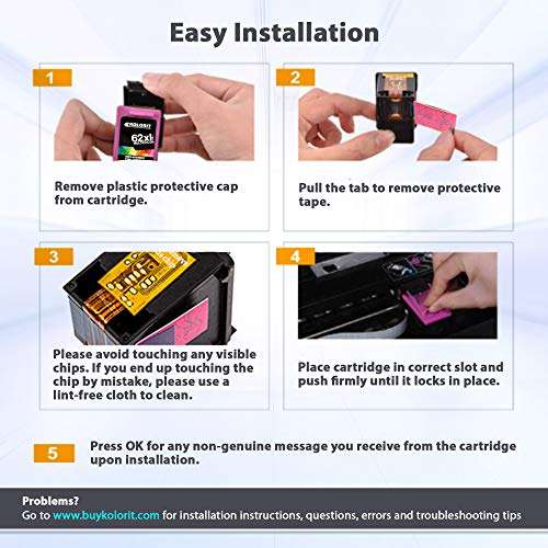 Kolorit Remanufactured HP 62 XL Inkjet Cartridge for HP Envy 5540 5640 5660 7640 8000 Officejet 5740 8040 Officejet Mobile 200 250 258 Printer Series (2 Pack, Black-2) 4