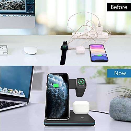 Wireless Charger,ZHIKE 3 in 1 Fast Charging Station Compatible with Apple Watch 7/SE/6/5/4/3/2,AirPods 3/Pro/2/1,Charging Stand for iPhone 13/Pro/Pro Max/12/11/X/Xs Max/8/8 Plus and Samsung Phones 4