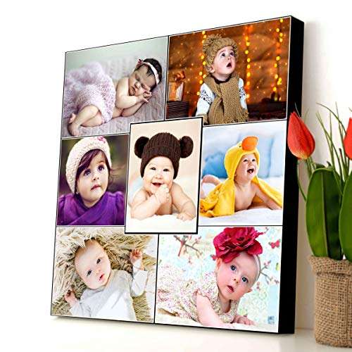 FLASHING CLICK 12x12''inch Pure Wooden MDF Photo Frame Customized (Personalized) Photo Collage Best Gift Option for Father, Mother, Sister, Brother, Couple, Husband, Wife, 4
