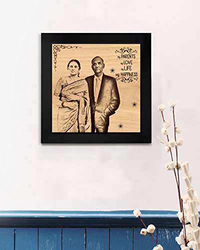 TIED RIBBONS Anniversary Birthday Gift for Parents Mom Dad - Personalized Wooden Engraved Photo Plaque Customized Frame (Wood, 12x12-inch, Multicolour) 3