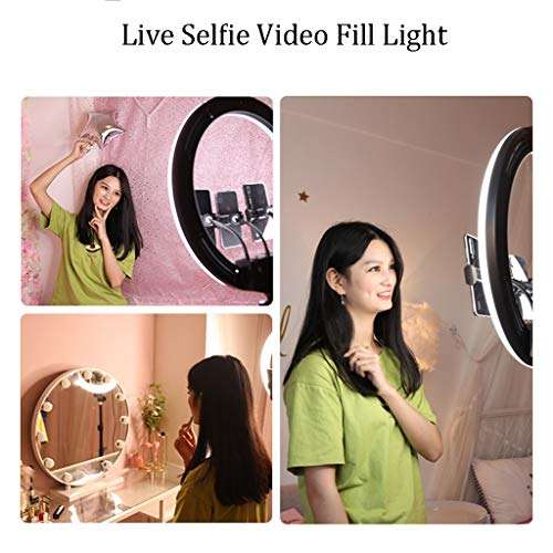 LBBL Ring Light Tripod, 18 Inch Lazy Bracket 3 Mobile Phone Holders 3 Light Modes USB Rechargeable Wireless Remote for Makeup Selfie Photography Live Streaming 3