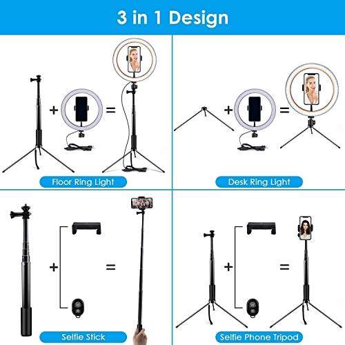 Nlisse 10 Mini Selfie Ring Light Led Camera Ringlight with Adjustable Brightness Adjustable Tripod Stand for Video Photography Makeup Live Streaming 5