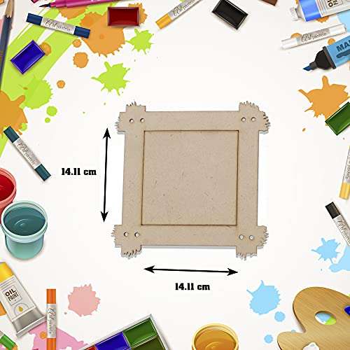SUNFRAMEWORKS DIY MDF Blank Wood Craft Frame Cutout for Painting Art Work Wall Decoration Set of 4 Square Frames for Kids Decoupage Project/Picture Decor Product (2mm -Small) 3