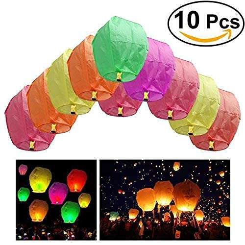 STYLISTY IND Paper Sky Lantern Lamp Light Hot Air Balloon for Special Occasions Flying Sky Light Lantern for Diwali Birthday Christmas(Multi Colour) - Pack of 10 Air Hot Balloon 5