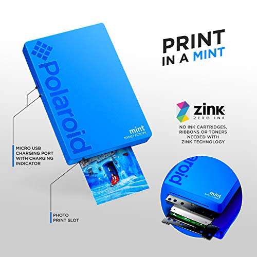 Zink Polaroid Mint Pocket Printer W/ Zink Zero Ink Technology & Built-In Bluetooth for Android & iOS Devices - Blue 4