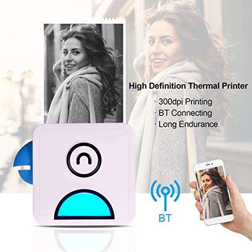 Aibecy Pocket Thermal Printer 58mm Wireless BT Printer 300dpi Photo Printer with 1 Roll Thermal Paper for Printing Labels Lists Making Journals Hand Account Planner Compatible with Android iOS 6