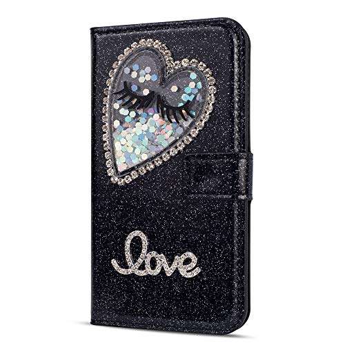 XYX Wallet Case for Samsung Galaxy S20 Plus/S20 Plus 5G [Love Eyelash] PU Leather Bling Glitter Flip Case Wallet Cover for Women Girls - Black 5
