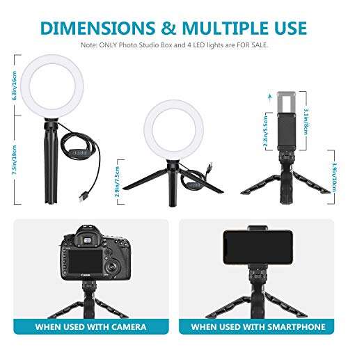 Neewer Photo Studio Box, 24x24inches Table Top Photo Light Box Continous Lighting Kit with 5 Tripod Stands, 4 LED Ring Lights, 4 Color Backdrops and a Phone Holder for Product Jewelry Food Photography 6