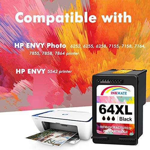 INKMATE Remanufactured Ink Cartridge Replacement for HP 64XL 64 XL N9J90AN Black Ink Cartridge Compatible with HPEnvy Photo 7155 7855 6255 7120 6252 6
