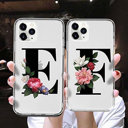iPhone case xs Transparent Letter Flowers Phone Case for iPhone 11 11 Pro X XR XS Max 8 7 6 6s Plus A to Z Clear Soft TPU Back Cover-205-For iPhone 11Pro Max 5