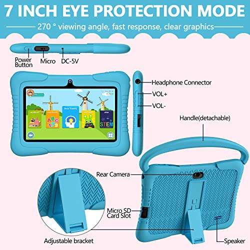 DOMATON Kids Tablet - 7 inch Android 11 Mini Tablets - 2GB RAM 32GB ROM- Tablet for Kids with Case WiFi & Parental Control (Blue) 5