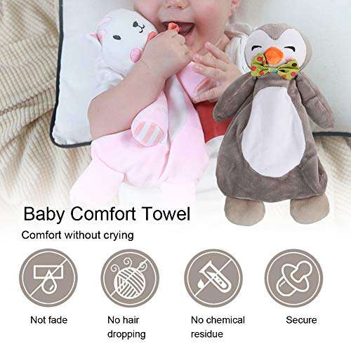 Baby Comfort Towel, Hand Puppet Pacify Plush Doll Toy Saliva Towel Blanket Sleeping Accompanying Doll for Infant Toddler Kids Children(36cm Penguin) 6
