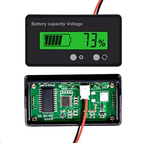 LCD 6-63V Battery Capacity Monitor Gauge Meter,Voltage Capacity Percent Meter Battery Indicator, DC 12V/24V/36V/48V Monitor Green Backlight for Lithium Batteries and Lead-acid Batteries 6