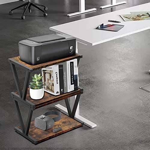 VEDECASA Retro Desktop Printer Stand 2 Double Tiers Wood Printer Shelf Rustic Industrial Farmhouse Wood Storage Book Shelf Organizor for Home Office Stylish Sturdy V Shaped 5