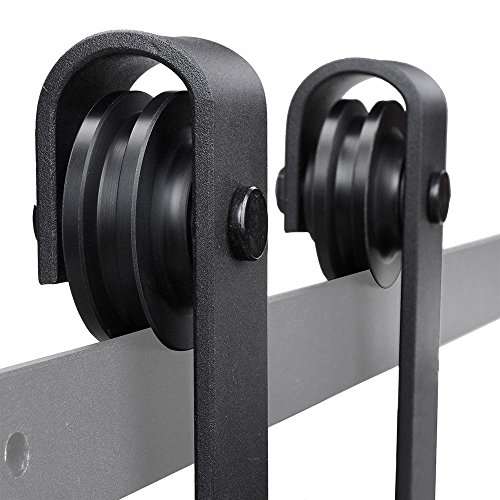 LeeMas Inc 2Pcs Black Steel Sliding Barn Roller Interior Wood Door Wheel Set Hardware Hangers Replacement Arrow Shape for 1/4 Thickness Flat Rail 5