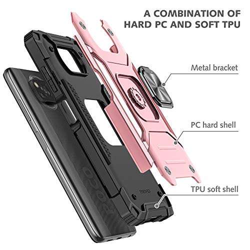 Galaxy A53 5G Case with Kickstand Heavy Duty Protection [Dual Shockproof] Support Magnetic Car Mount Cover Compatible Samsung Galaxy A53 (5G) (Poco X3 NFC, Rose Gold) 6