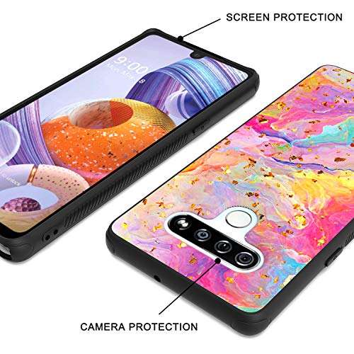 EnCASEs Cell Phone Case for LG Stylo 6, TPU Chrome Flake Marble Hybrid Bumper Shockproof Anti-Slip Case Cover, Rainbow 4