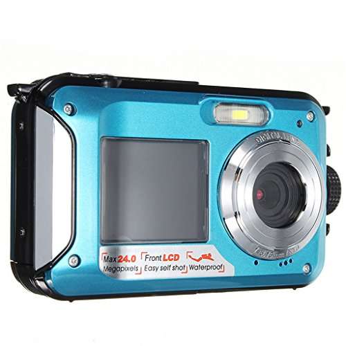 XHZNDZ Dual 2.7" LCD HD Waterproof Digital Video Camera 24MP MAX 1080P Double Screen 16x Zoom Underwater Sports Camcorder Camera Mic (Color : Blue) 2