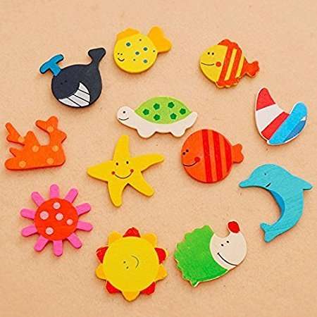 Grizzly Colored Wooden Cartoon or Nature Theme Fridge Magnets - Set of 40- Multi Color 4