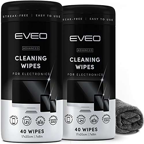 Electronic Wipes Streak-Free for Screen Cleaner & Smart Watch [2 Pack x 40] TV Screen, Smart TV, Computer Screen, Laptop, Phone, Tablet, and Electronics Devices - Microfiber Cloth Included [80 Wipes] 2