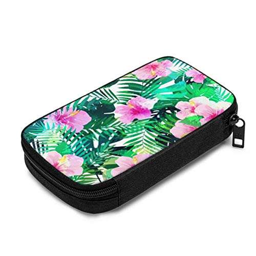 Electronics Accessories Organizer Bag Seamless Pattern Exotic Hibiscus Flowers Palm Electronics Organizer Electronic Accessories Organizer Bag Storage Bag of Cases for Cable, Charger, Phone, USB, S 3