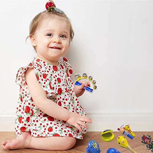 ToyerBee Musical Instruments Toys Set for Kids, 15PCS Wooden Percussion Instruments for Toddlers, Preschool& Educational Toy with StorageBag, Tambourine, Maracas, Castanets& More for Boys and Girls. 5