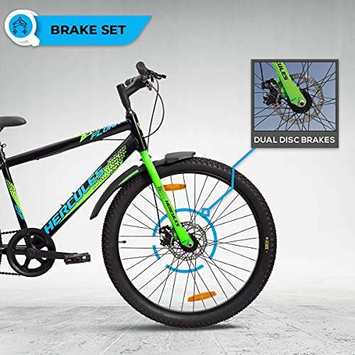 Hercules Flunk RF 26 T Single Speed Road Cycle, Unisex ( Matt Black/Green ,Ideal for : 12+ Years ,Brake : Disc ), Mountain Bike, Frame Size: 17 Inches 4