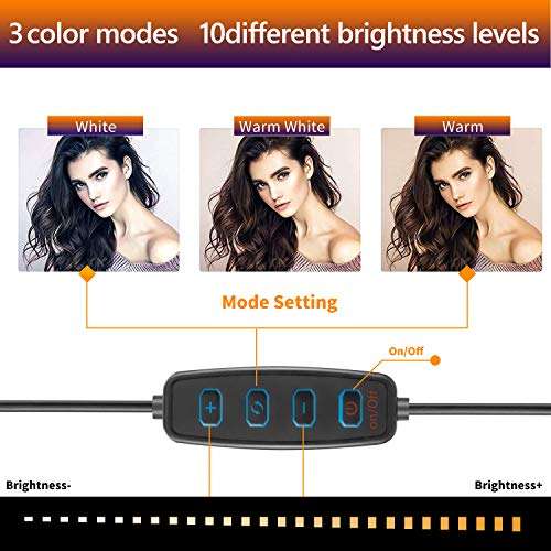 10 Ring Light with Tripod Stand & Hotshoe Adapter Bluetooth Receiver, 5500K Dimmable LED Large with Microphone Clip Light for Smartphone YouTube/TikTok/Photography/Makeup/Online Teaching 6