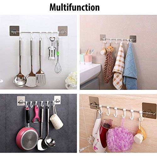 AP Plastic Magic Sticker ABS Stainless Steel Series Self Adhesive Bathroom Towel Rail Utensil Rack Kitchen Hanger Hooks (6 Plastic Hook) 6