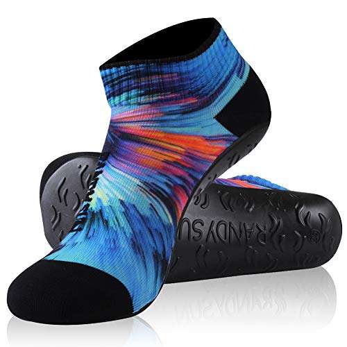 RANDY SUN Unisex Quick-Dry Sand Not Waterproof Socks, Wearable Barefoot Home Fitness Beach Pool Shoes for Surf Swim Yoga Volleyball Provided Protection(1 Pair Blue Printed Low Cut L) 2