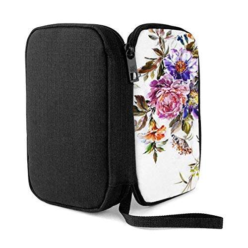 Electronic Organizer Beautiful Nature,Red Pink Flower Bunch Watercolor Travel Universal Cable Organizer Electronics Accessories Cases Gadgets Bag Cord Storage Bag for Cable,Charger,Phone,USB,SD Card 4
