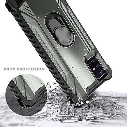 E-Began Case for Samsung Galaxy A51 4G with Tempered Glass Screen Protector (Maximum Coverage), Aluminum Magnetic Metal Built-in Ring Holder, Full-Body Protective Shockproof Case -Gray 4