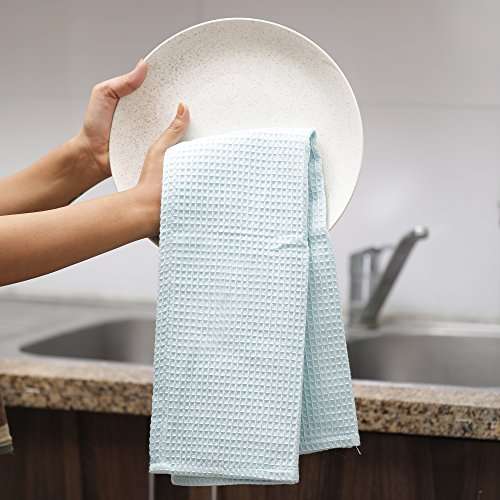 Amazon brand - Umi Classic Waffle Kitchen Dish Towels(15"x25",4-Pack, Turquoise&Light Blue) 4