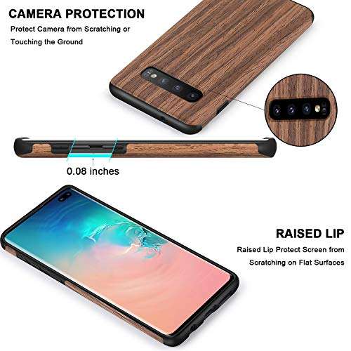 TENDLIN Galaxy S10 Plus Case Wood Grain Design and Flexible TPU Silicone Hybrid Slim Case Compatible with Samsung Galaxy S10+ (Red Sandalwood) 3