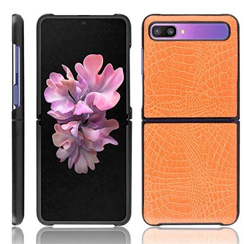 Galaxy Z Flip Case, Gift_Source Premium Crocodile Pattern PU Leather Case Slim Fit Hard PC Back Cover Protective Cell Phone Cases for Samsung Galaxy Z Flip (6.7) 2020 [Orange] 2