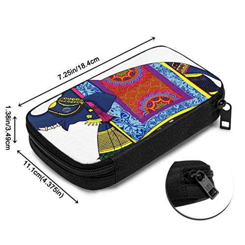 Electronics Accessories Organizer Bag Navy Blue Indian Elephant Decorated Traditional Electronics Organizer Traveling Electronic Organizer Storage Bag of Cases for Cable, Charger, Phone, USB, Sd Ca 6