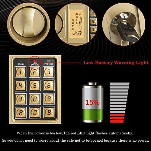 YIBOKANG Digital Keypad Safe Box,Security Safes Cabinet Steel Strongbox for Home Office Cash Money Passports,2 Manual Override Keys,Gold for Home/Office (Color : B) 6