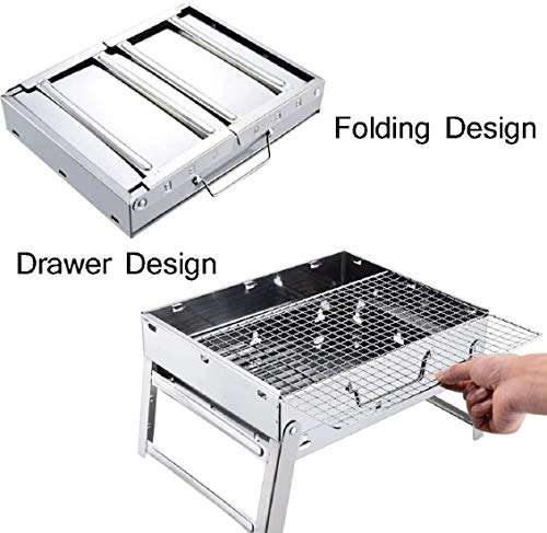 KIRFIZ Stainless Steel Barbecue Charcoal Stove Pan with Chromium Plating Grill Portable Folding BBQ Tandoor Grill Oven Roaster Stove for Picnic Outdoor Cooking Camping,Kamedo Stove- Silver 5