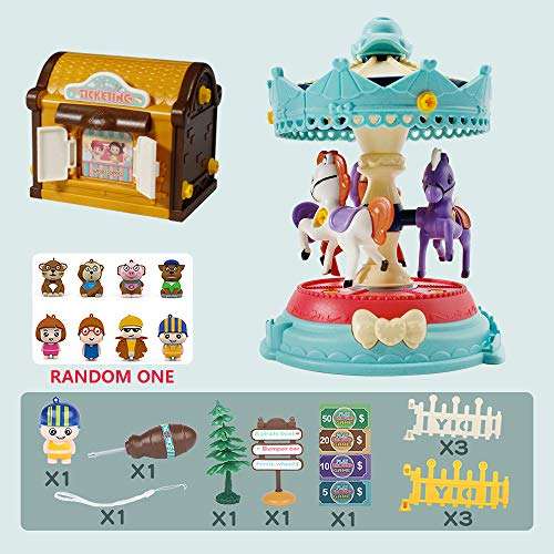 Yueda Carousel Building Toys Set - STEM DIY Amusement Park Toys with Drill for Kids & Girls Boys, Learning Merry-Go-Round Whirligig Horse Toys, Birthday for Children 3
