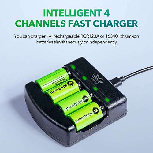 Wokyy 4 Ports RCR123A Battery Charger for Arlo Camera 3.7V Li-ion Rechargeable Batteries RCR123A 16340 4