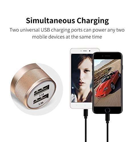 3.1A Dual Port Car Charger for HTC One Max Car Charger | High Speed Rapid Fast Turbo Metal Android & Tablets Car Mobile Charger Without USB Cable (Random Color) 5