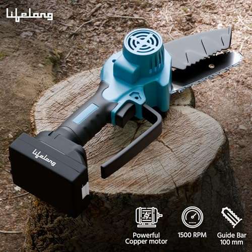 Lifelong Cordless Mini Chainsaw for wood cutting| 21V Battery |One Hand Lightweight| Battery Powered | Wood Cutting | Tree Trimming | Chainsaw Machine 4