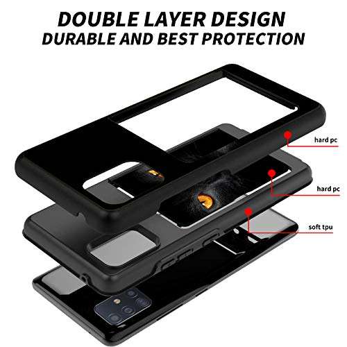 for Samsung A51 Wallet Case, Galaxy A51 5G Case, Dual Layer Hybrid Hard PC Back Cover & Soft Silicone Shockproof Protection Phone Cases with Credit Card Slot for Samsung Galaxy A51, Black Cat Eyes 6