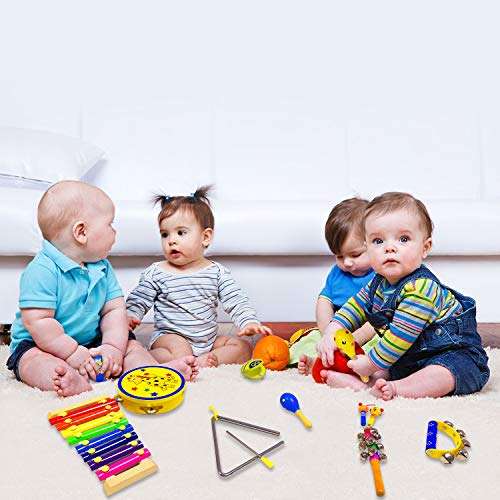 ToyerBee Musical Instruments Toys Set for Kids, 15PCS Wooden Percussion Instruments for Toddlers, Preschool& Educational Toy with StorageBag, Tambourine, Maracas, Castanets& More for Boys and Girls. 3