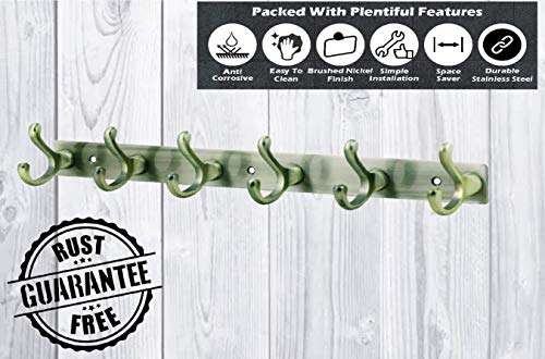 Excellent Fine Quality Stainless Steel Hooks Wall Hanger 6 Hooks for Clothes and Towel in Bathroom and Living Room 6