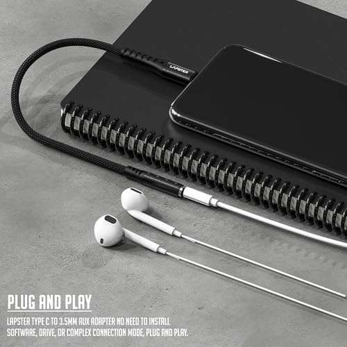 LS LAPSTER Quality Assured Type C to 3.5 mm Audio Jack Connector with DAC Headphone Converter Supports Mic & Audio, Metal Body, Black 4