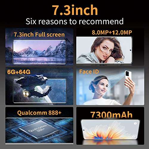 Mobile Phone, MIX4 11T Pro Smartphone SIM Free Phones Unlocked, 7.3" HD+ Display, 6GB + 64GB, 8MP+12MP Camera, 7300mAh, 4G Dual SIM, Fingerprint/Face ID 3