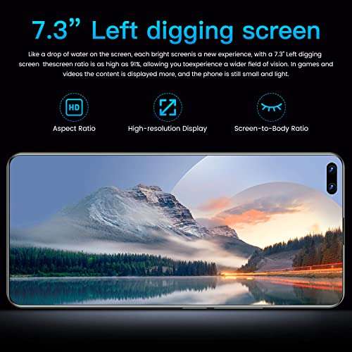 Duanmuci Sim Free Mobile Phone, Mate40pro+ Android 10.0 4GB + 64GB ROM, 50MP Rear Camera + 24MP Front Camera, 7.3" FHD+ Screen 6000mAh Battery 4G Smartphones Unlocked 3