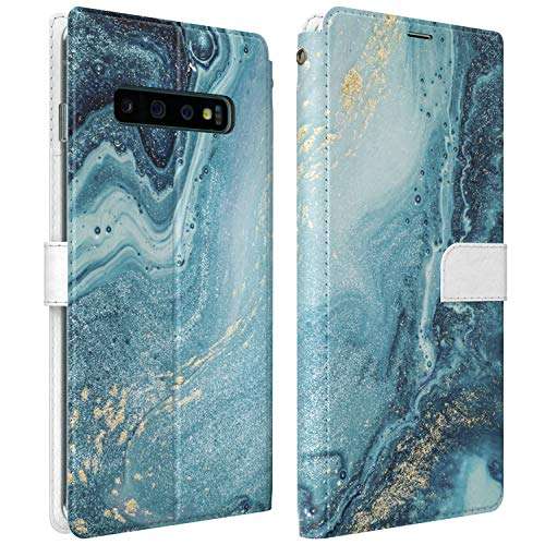Mertak Wallet Case Compatible with Samsung Galaxy Note 20 Ultra 10 Plus S20 A70 S10 Blue Folio Abstract Ocean Slim Magnetic Glitter Protective PU Leather Cover Card Holder Texture Lightweight Painting 2