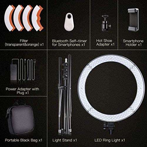 LED Ring Light with Stand and Phone Holder Kit Outdoor Light Emitting Ring Light with 2M Tripod for Self Portrait Video Shooting Video Blog 14 Inch / 36cm Adjustable Halo 5500K 45W 4